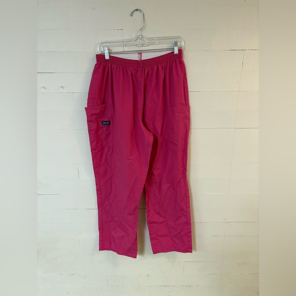 Cherokee Pink Scrub Pants Size Large Elastic Waist Cargo Pockets